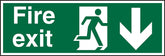 SECO Safe Procedure Safety Sign Fire Exit Man Running and Arrow Pointing Down Self Adhesive Vinyl 450 x 150mm - SP124SAV-450X150